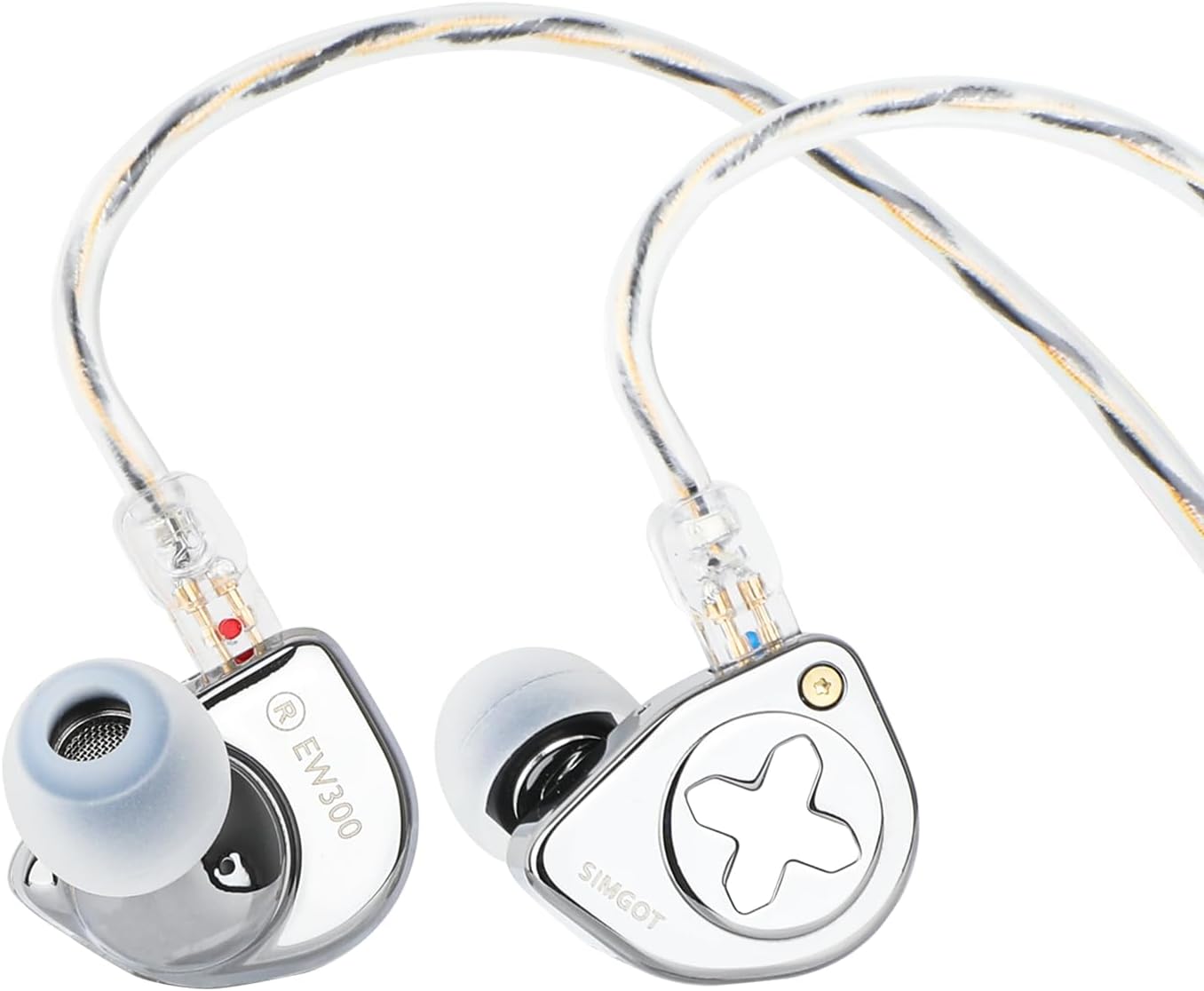 SIMGOT EW300 1DD+1Planar+1PZT Hybrid Driver in Ear Monitor, Wired Earbuds IEM, Gaming Earbuds with Detachable Nozzles, Silver-Plated OFC IEM Cable for Audiophile Musician (Standard Edition)
