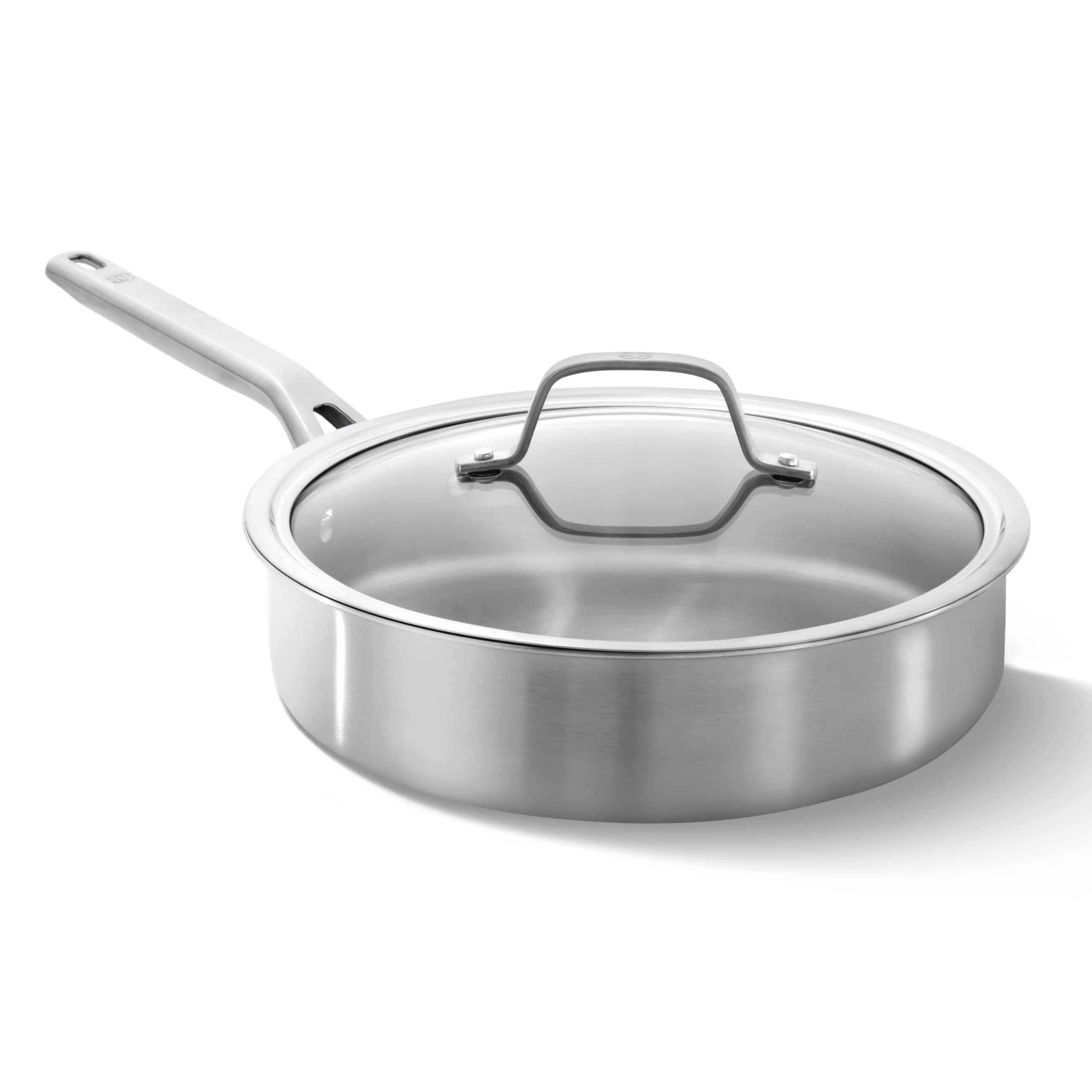 Calphalon Brushed 3-Ply Stainless Steel Cookware Set w/Turbo Heat Tech 3Qt Sauté Pan with Lid, Induction, Oven Safe 450F, Brushed Stainless Silver