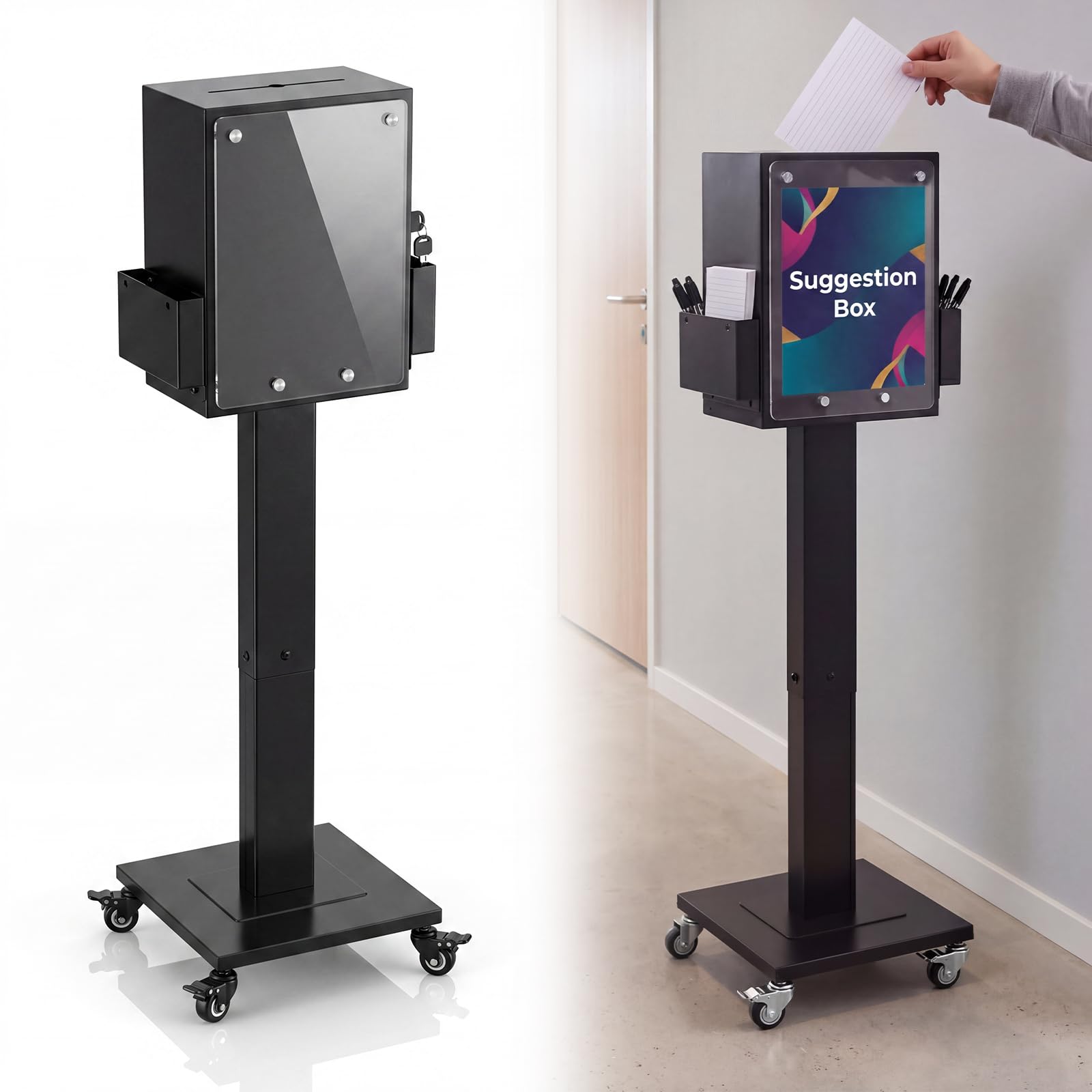 Suggestion Box with Stand, Floor Standing Offering Box with Lock and Key