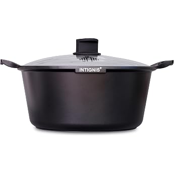 Premium Saucepan Coated with Glass Lid - Casserole for All Hobs Including Induction Heavy Aluminium Ceramic Coated Healthy & Durable Black 6.5 Litres