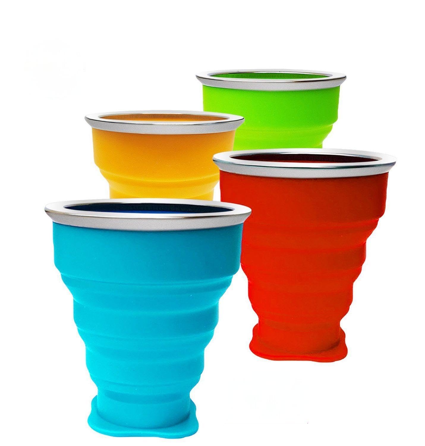Liumrlte4 Pack Silicone Collapsible Cups for Traveling Foldable Camping Cups Collapsible Water Cup Portable Drinking Cups with Lids Collapsible Mug for Outdoor Hiking