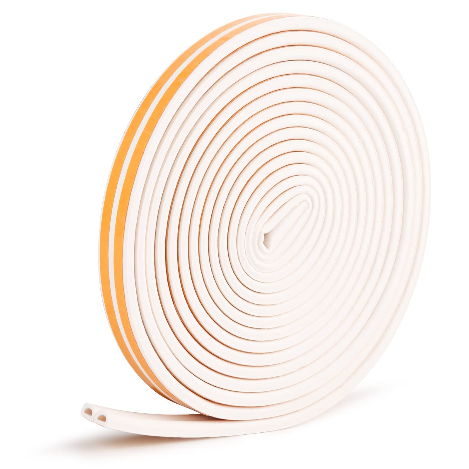 Weather Stripping/Draught Excluder Tape for Door Window Self-Adhesive Foam Sealing Strip Type D Against Cold Draught/Soundproof/Waterproof/Dustproof (10M-White)