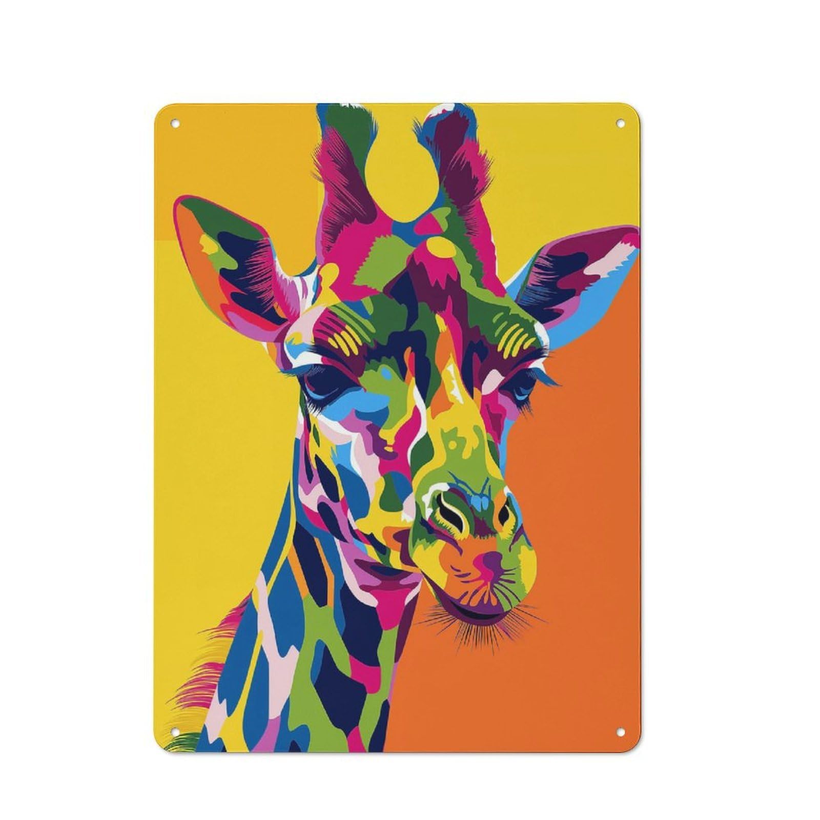 Junmoney Style-8 Colorful Giraffe Portrait(6) Rustic Metal Sign 40X30cm For Garden Room Or Summerhouse, For Themed Interiors In Garden Rooms And Summerhouses