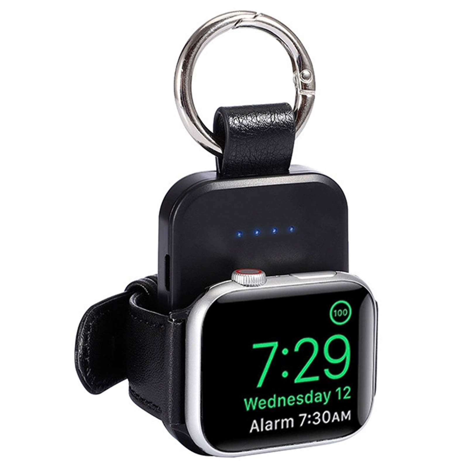 JIEZEE Portable Wireless Charger, 1000mAh Mini Smart Keychain Power Bank with Charging Cable, Compatible with iWatch Series 6 5 4 3 2,SE,Nike,44/40/42/38mm Apple Watch Charger for Travel (Black)