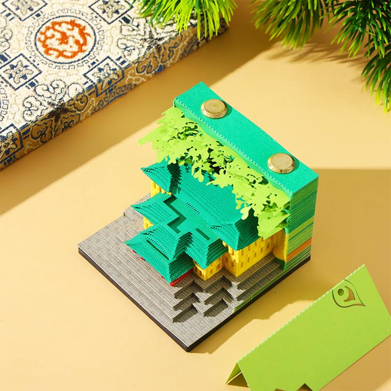 Buddhist Pagoda Tear-Off Notepad | Jiming Temple Laser-Carved Memo Cube | Zen Meditation Notebook for Desk Organization (Ming Dynasty Architecture)​ (Complete set (one each of 5 styles))