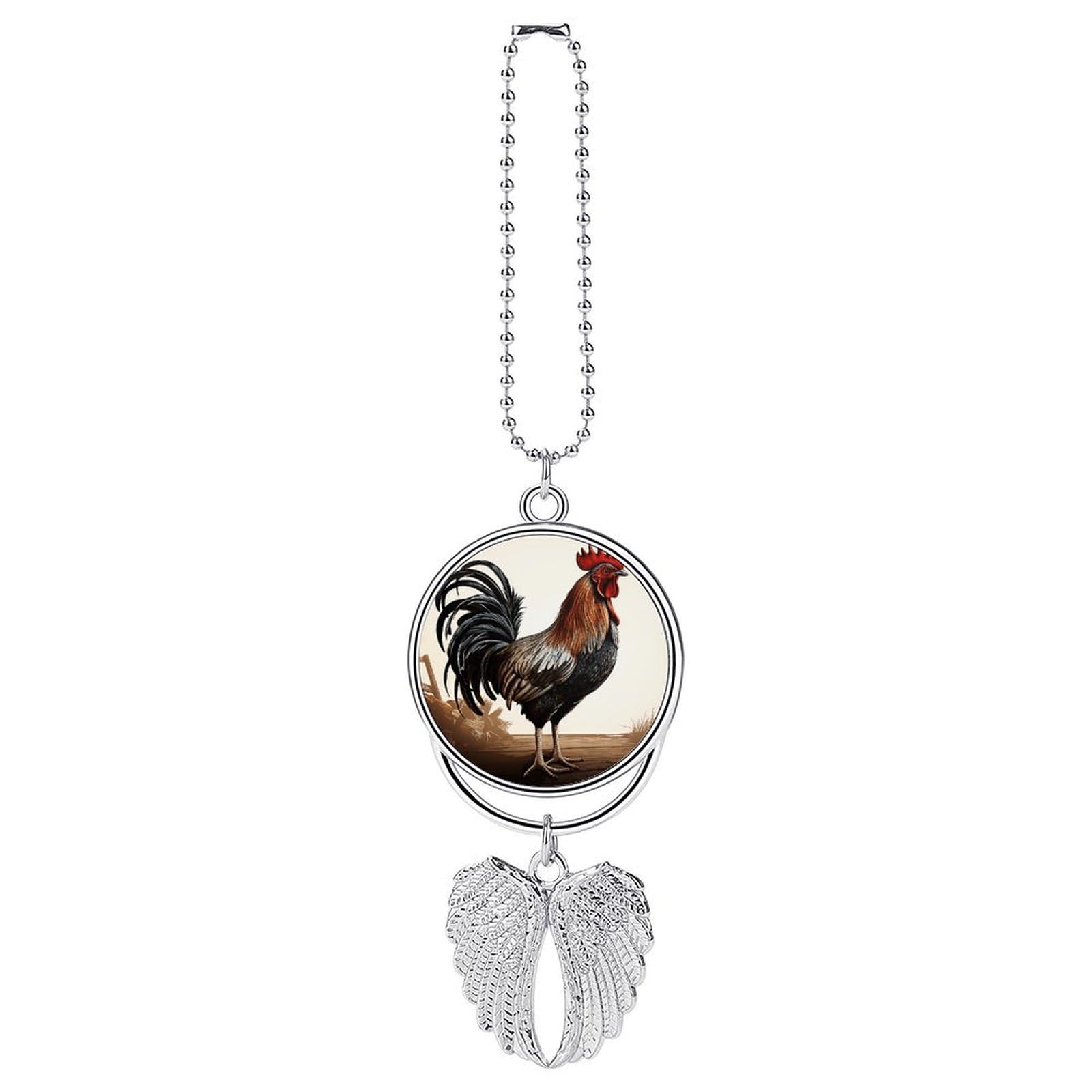 Rooster Car Pendant Personalized Car Hanging Ornament Auto Rear View Mirror Hanging Decoration Accessories Metal Cars Interior Ornament for Most Cars Truck SUV