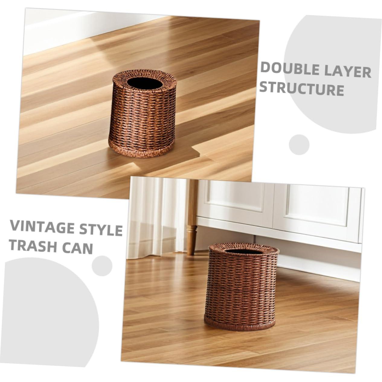 Cestino Per Rifiuti in Rattan Da Con Secchio in Plastica Rimovibile Adatto Per Bagno Camera Da e Ufficio