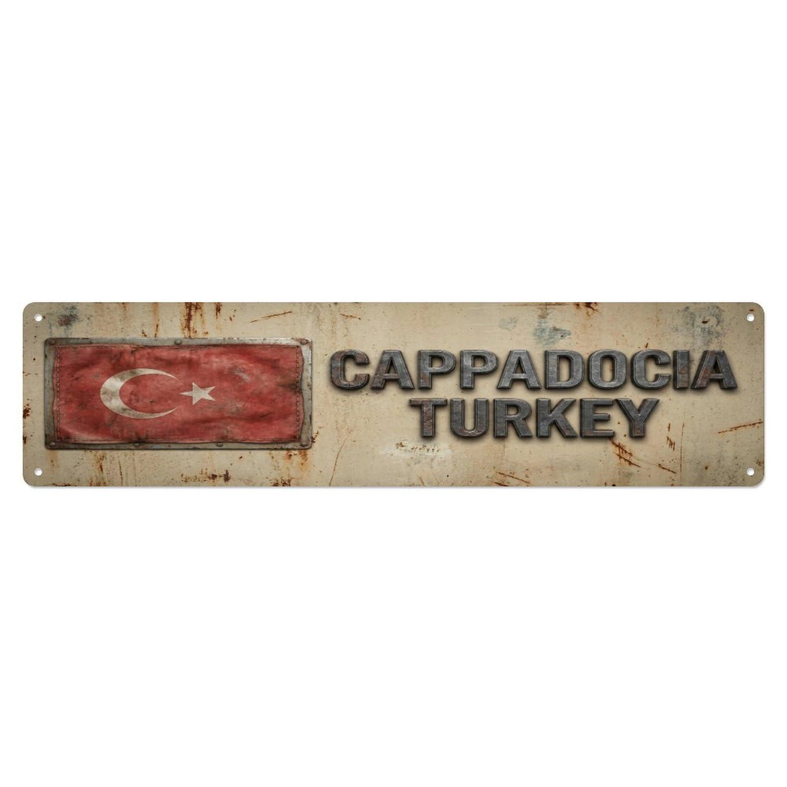 Okahys 4X16inch(10X40cm) Vintage Cappadocia Turkey Flag Decor Rustic Travel Metal Tin Sign