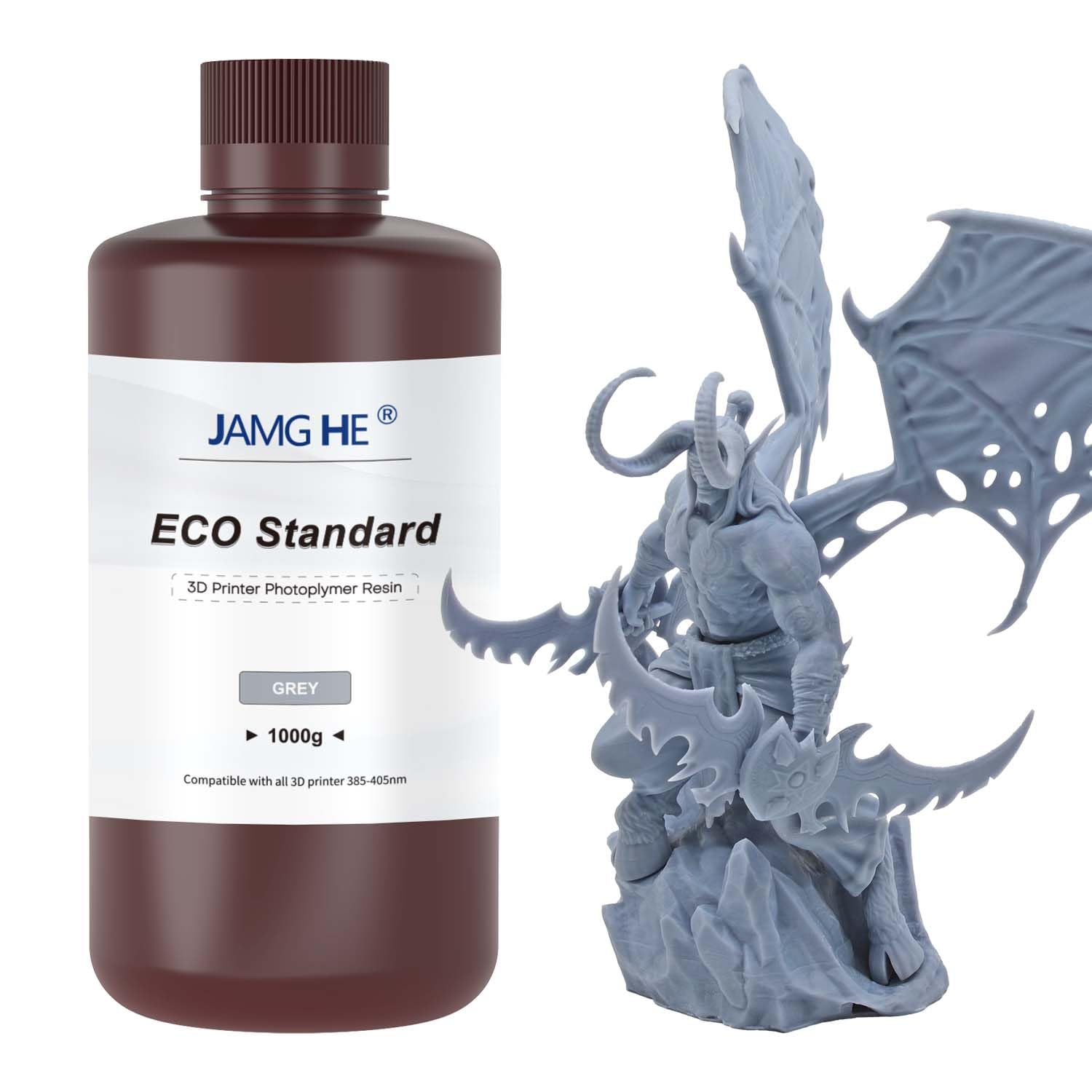 JAMG HE Résine photopolymère UV standard 405 nm avec haute précision Impression 3D Séchage rapide et excellente fluidité pour imprimante 3D LCD DLP Gris