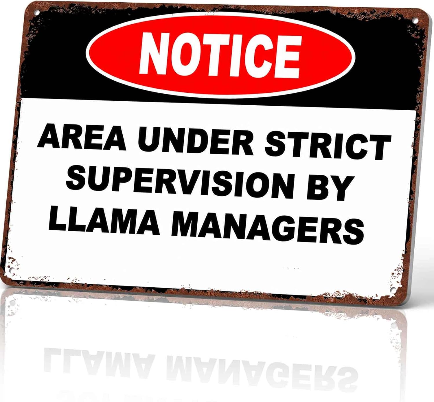 Notice Area Under Strict Supervision By Llama Managers Vintage Aluminum Sign 8x12 Inch, Funny Wall Decor for Living Room Bedroom Office Garage Cafe Bar Outdoor Patio