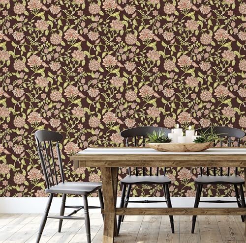 Papier peint floral botanique en vinyle texturé marron - 5