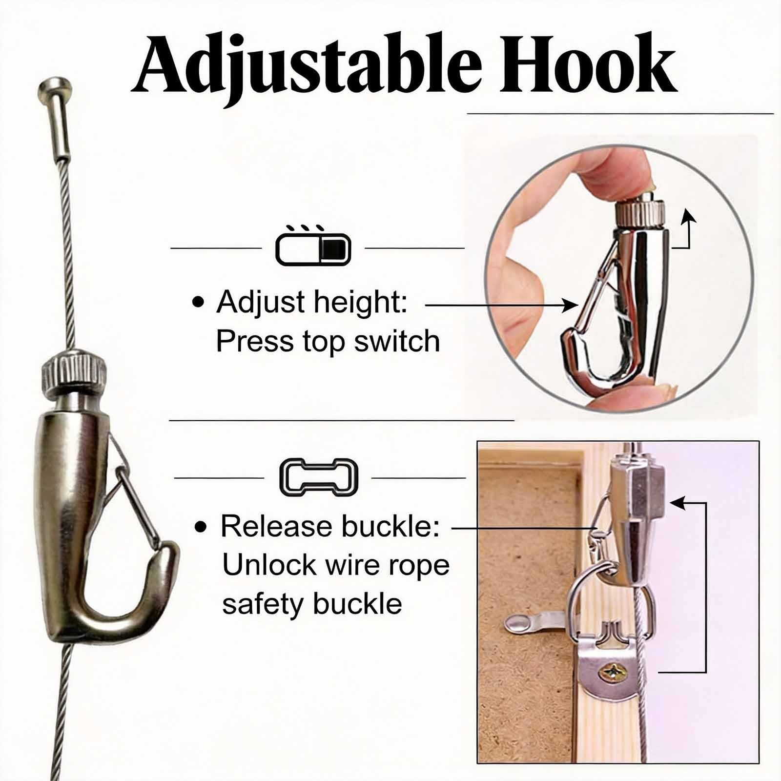 sistemas para colgar cuadros Ganchos Ajustables Riel Para Colgar Cuadros Negro white, Kit De Galería Para Colgar Arte Con Cuerda De Acero Inoxidable(Black,L 80 CM)
