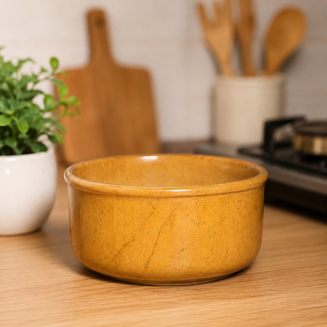 Medium Size Bowl for Kitchen, Curd & Pooja bhog jaisalmer Yellow Stone Bowl, 375 Ml, 5 Inch, Golden Colour-image-24