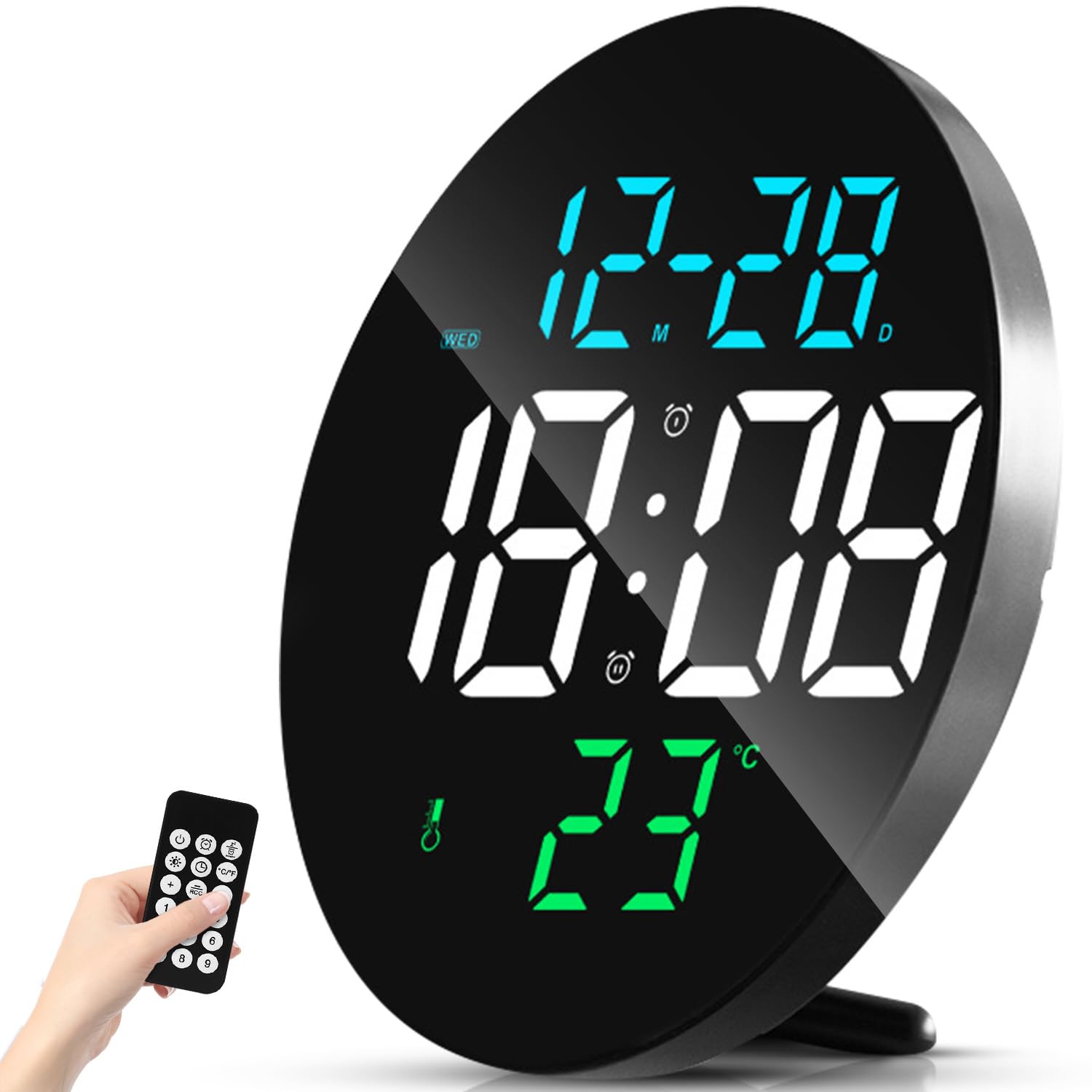 ساعة حائط رقمية LED دائرية Necomi 9 إنش مع ريموت و3 ألوان
