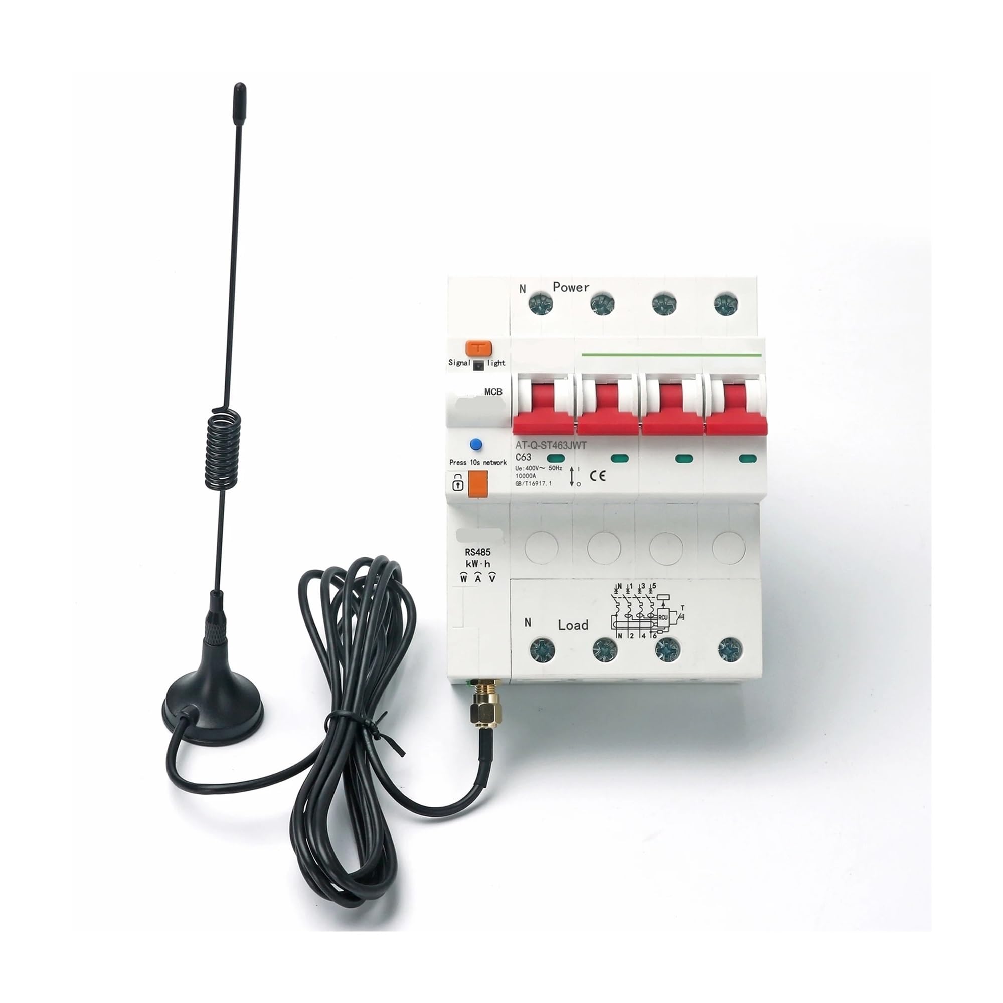 Contatore di energia RCBO trifase 4P, relè Interruttore di Circuito con Protezione dalle perdite, 63 A