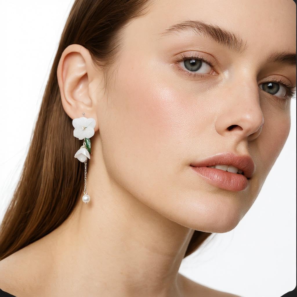 Handmade Real Hydrangea Flower Earrings | French Romantic Pearl Tassel Dangle Earrings | Original Design Resin Studs | Preserved Flower Gift for Women - Image 6