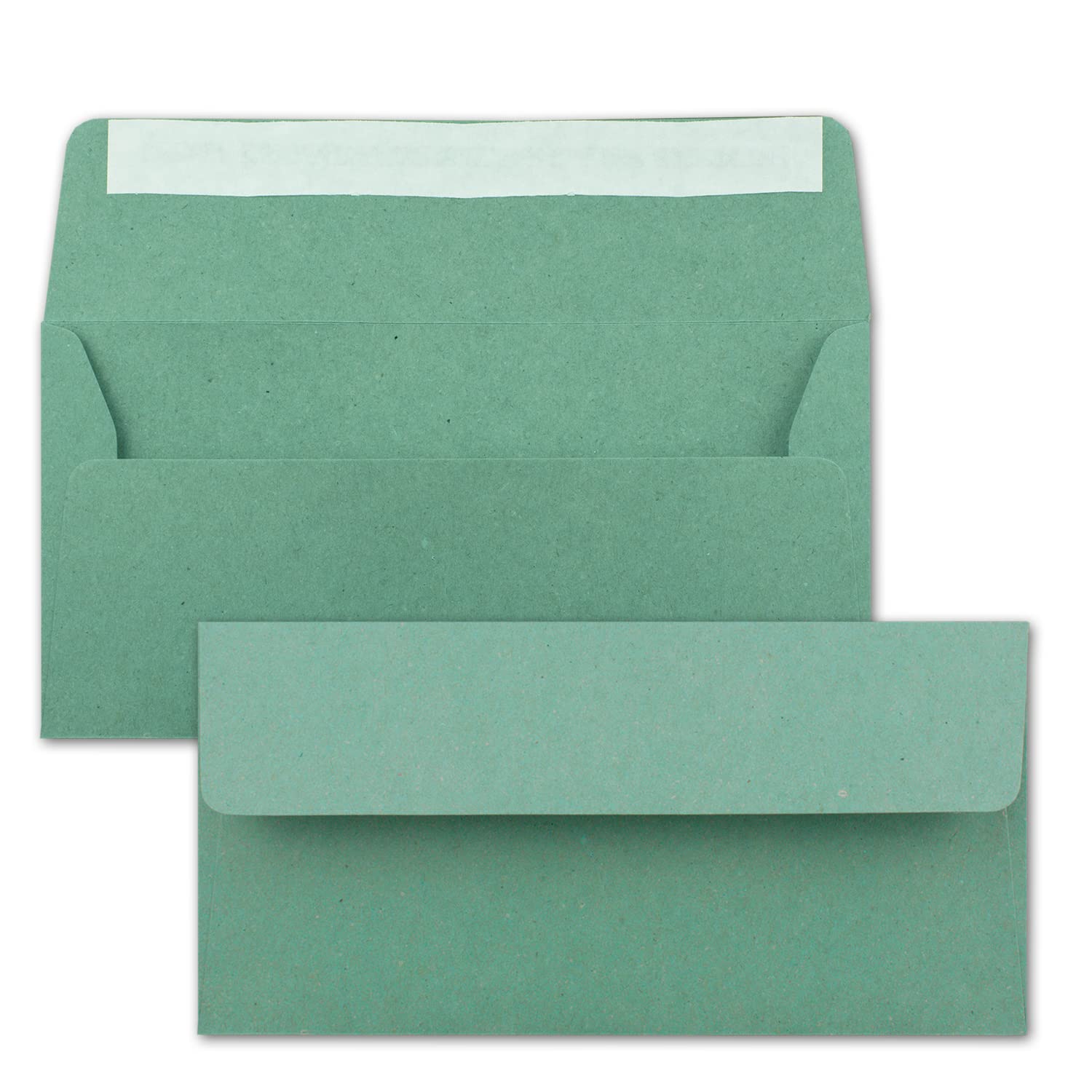 NEUSER PAPIER – 300 buste in carta kraft formato DIN lungo, con chiusura a umido, 11 x 22 cm, in carta riciclata, vintage, colore: verde eucalipto