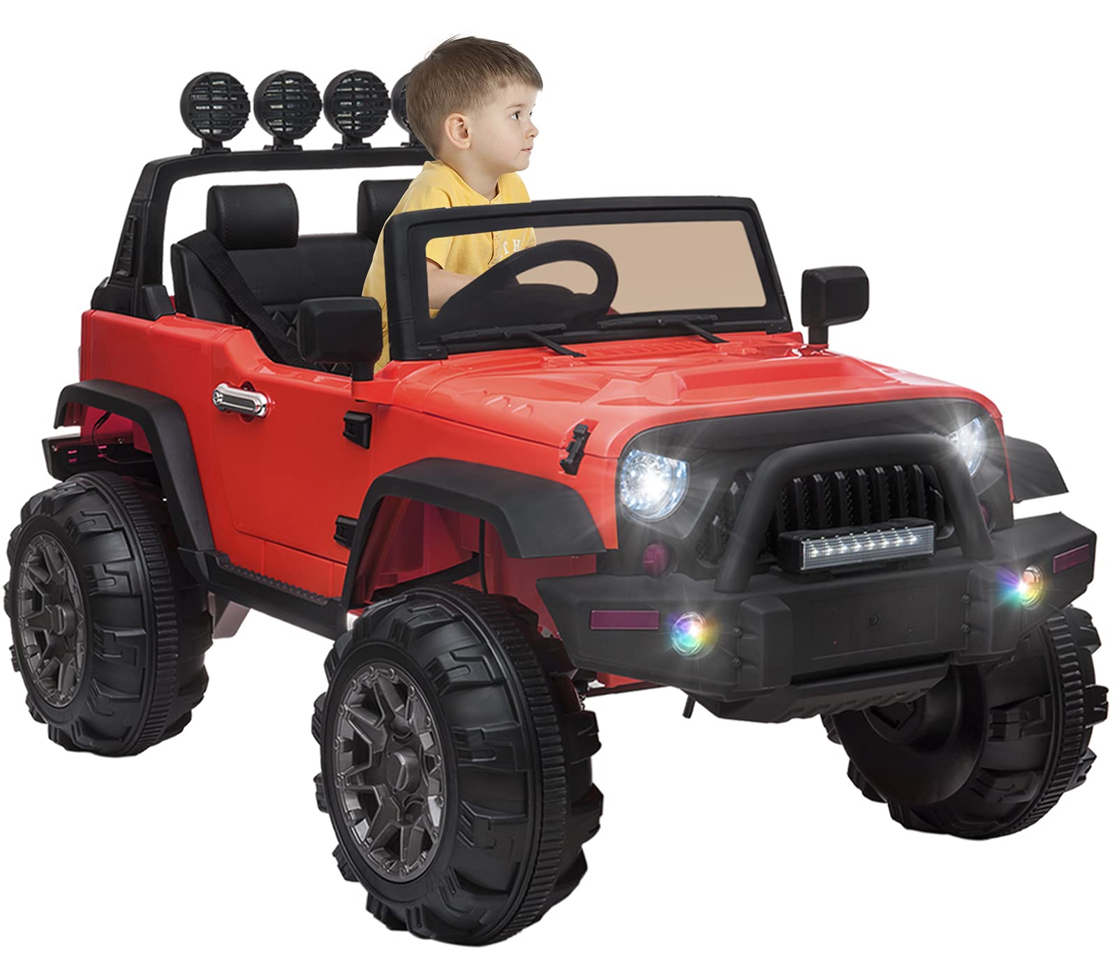 OTTARO 12V Ride on Car Trucks, Kids Electric Vehicles w/Parental Remote Control, LED Lights,MP3 Player,Safety Belt,Spring Suspension(Red)