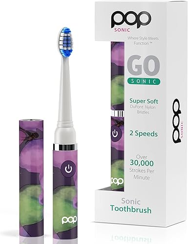 Pop Sonic - Cepillo de dientes eléctrico (acuarela púrpura) - Cepillos de dientes de viaje con batería AAA Cepillos de dientes eléctricos para