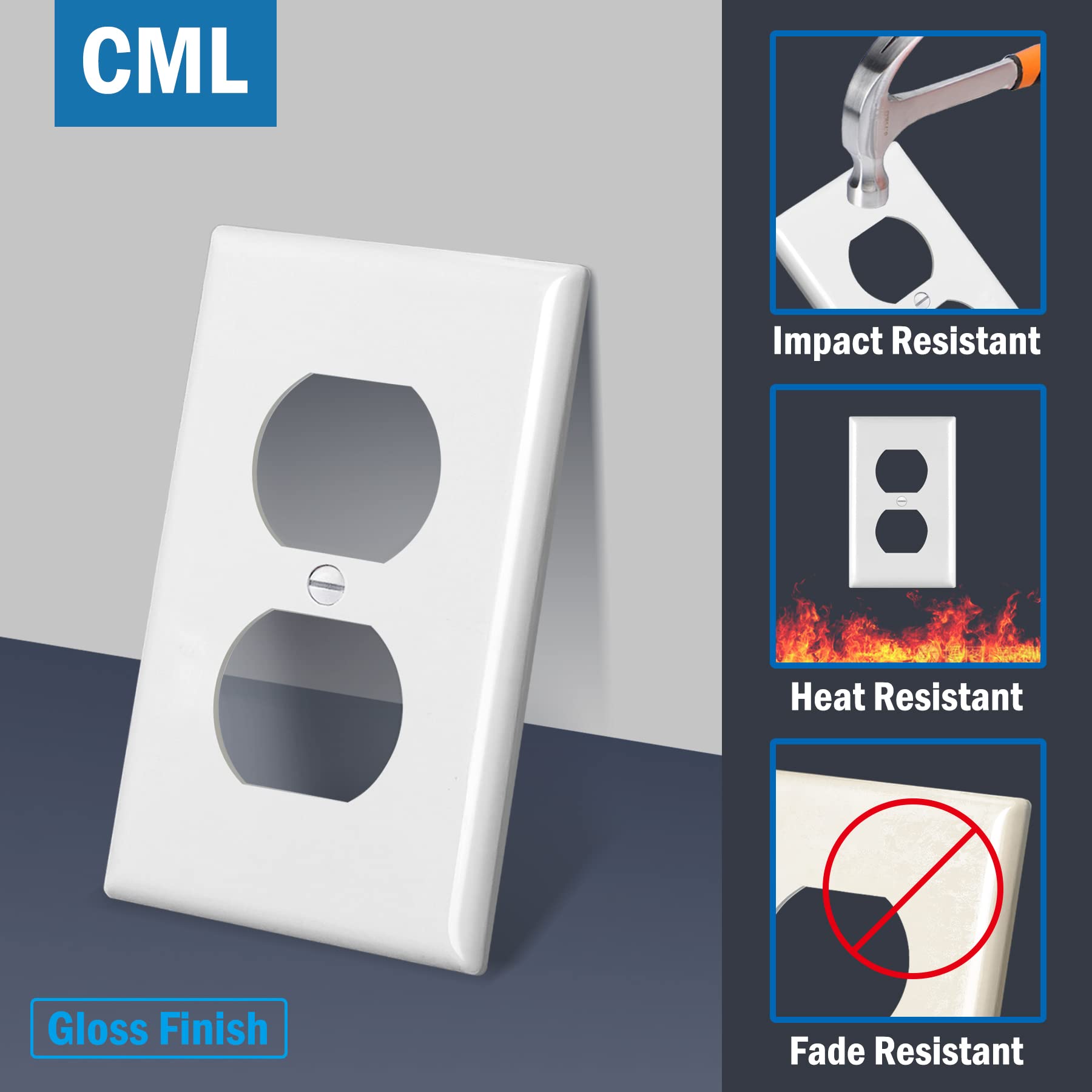 CML Duplex Wall Plates, 50 Pack Electrical Outlet Receptacle Covers, 1-Gang Switch Plates, Standard Size 2.76� x 4.5�, Impact Resistant, UL Listed, White, Contractor Pack