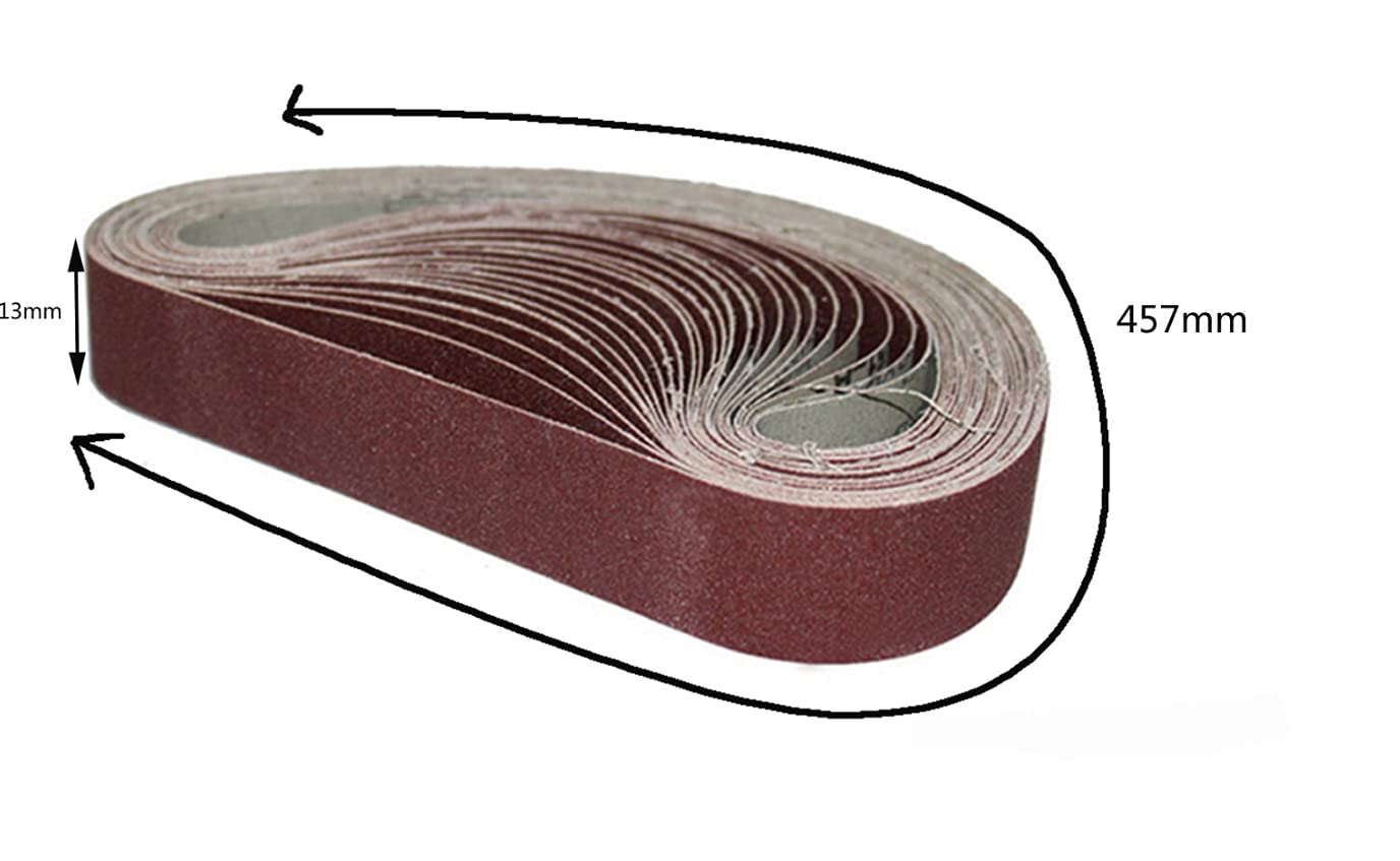 Sourcing Map 13mm X 455mm Bandes Abrasives 80 Grain Oxyde Aluminium 12Pcs