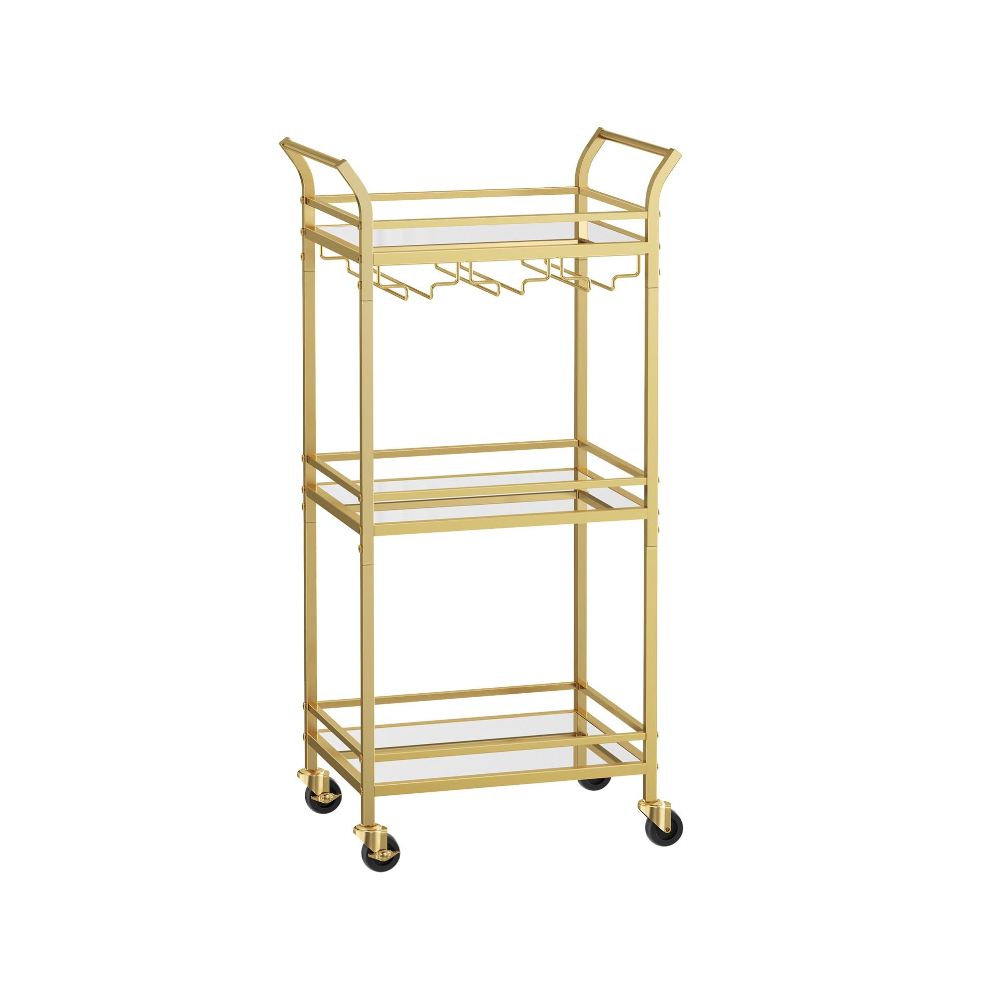VASAGLE Bar Cart, 3-Tier Shelf, Wine Holders, Glass Holders
