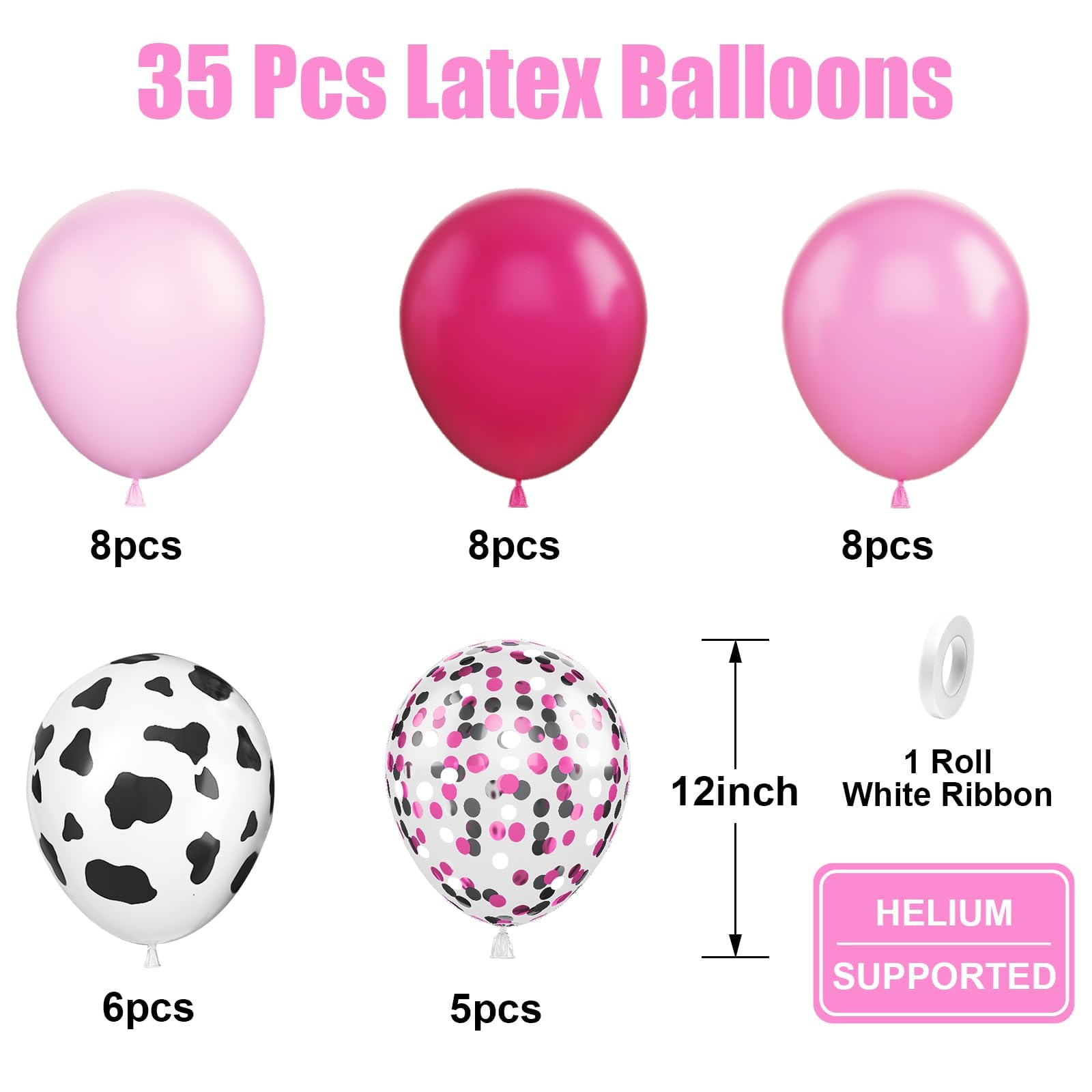 Cow Balloons, 12 Inch Cow Print Balloons Hot Pink Balloons - Image 2