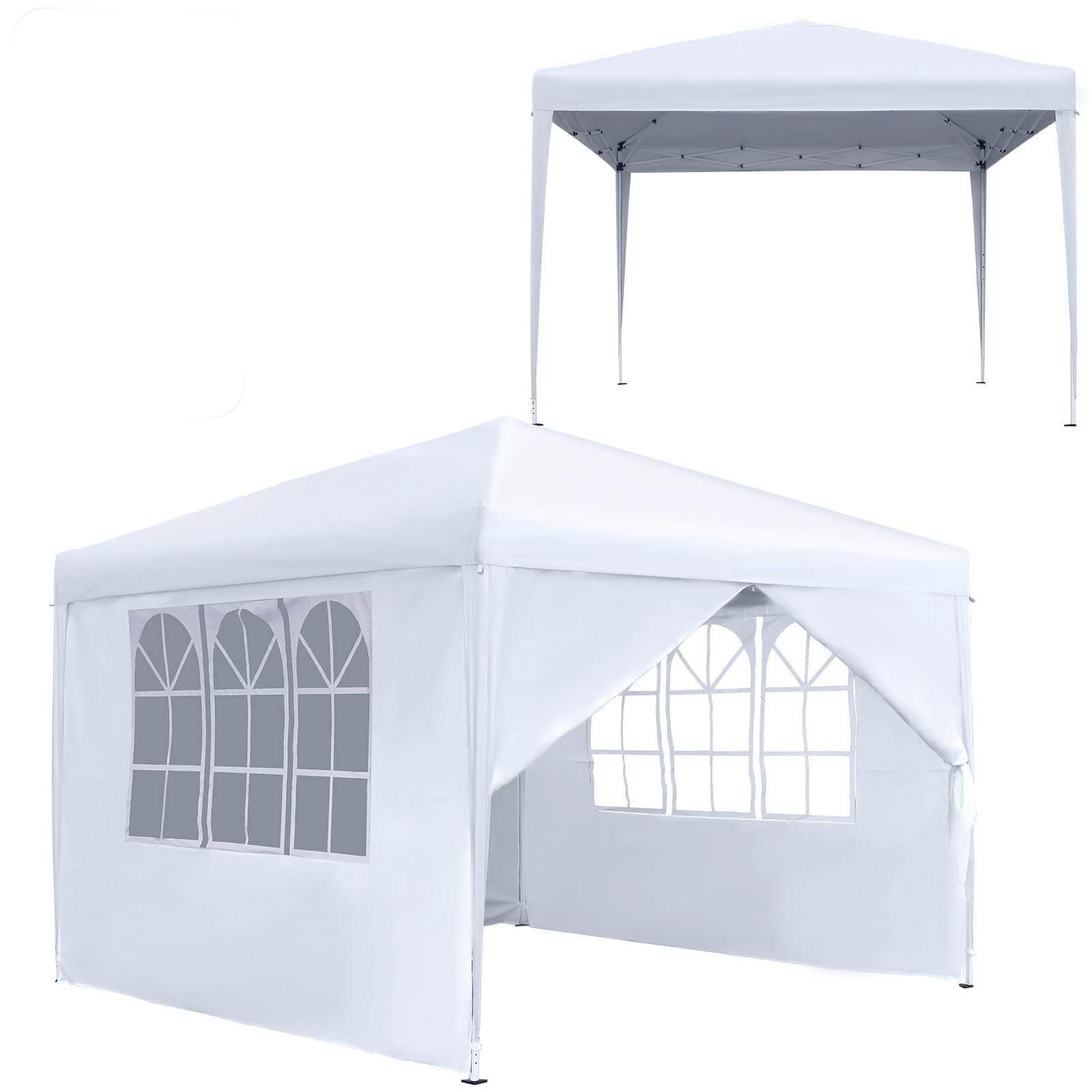 Aufun Gazebo pieghevole, 2,5 x 2,5 m, impermeabile, pieghevole, con 4 pannelli laterali, protezione UV per feste, matrimoni e picnic, colore: bianco