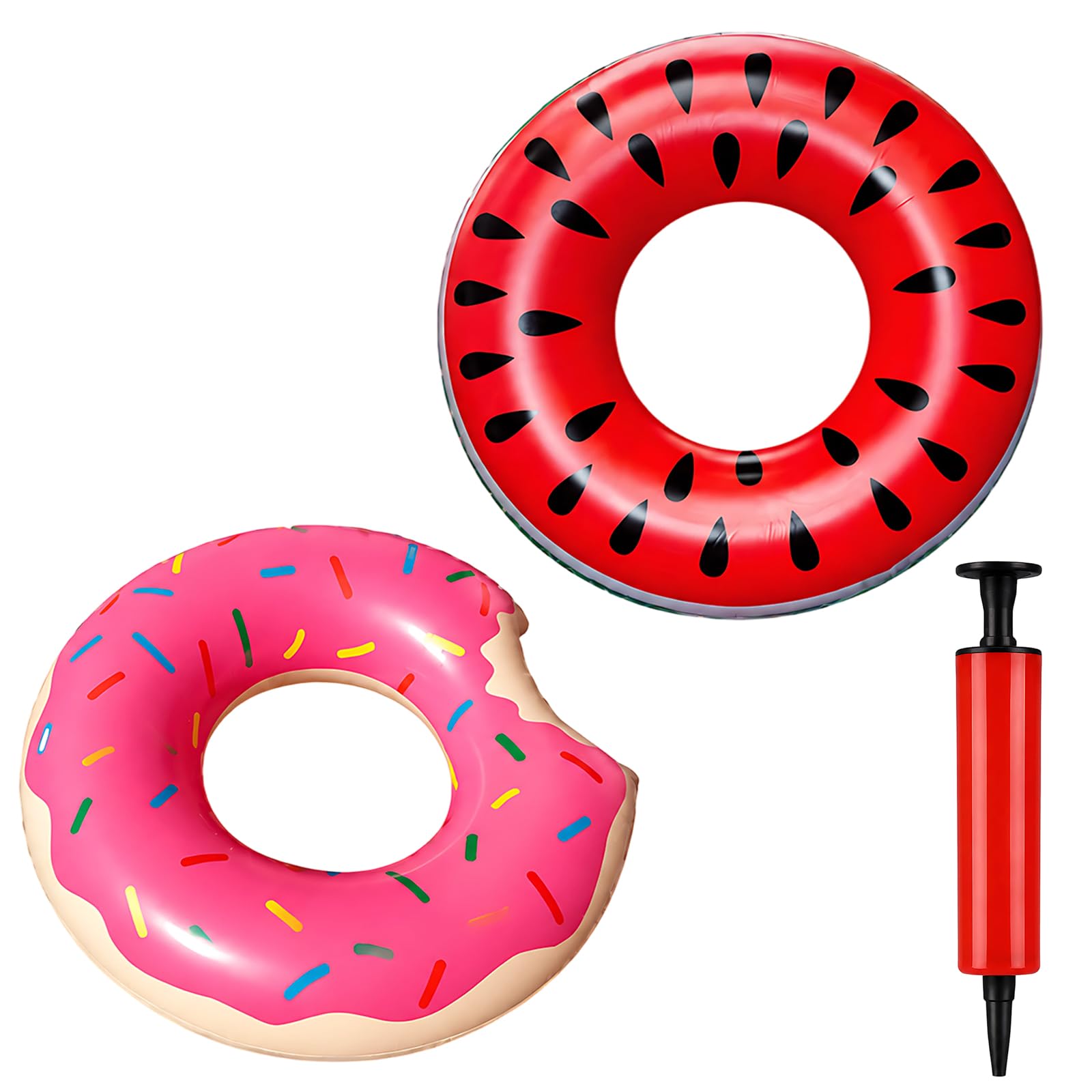 3PCS Swimming Pool Inflatables Set with Air Pump, Pink and Green-Red Swimming Rings, 80 cm Diameter, Inflatable Rings for Water Use