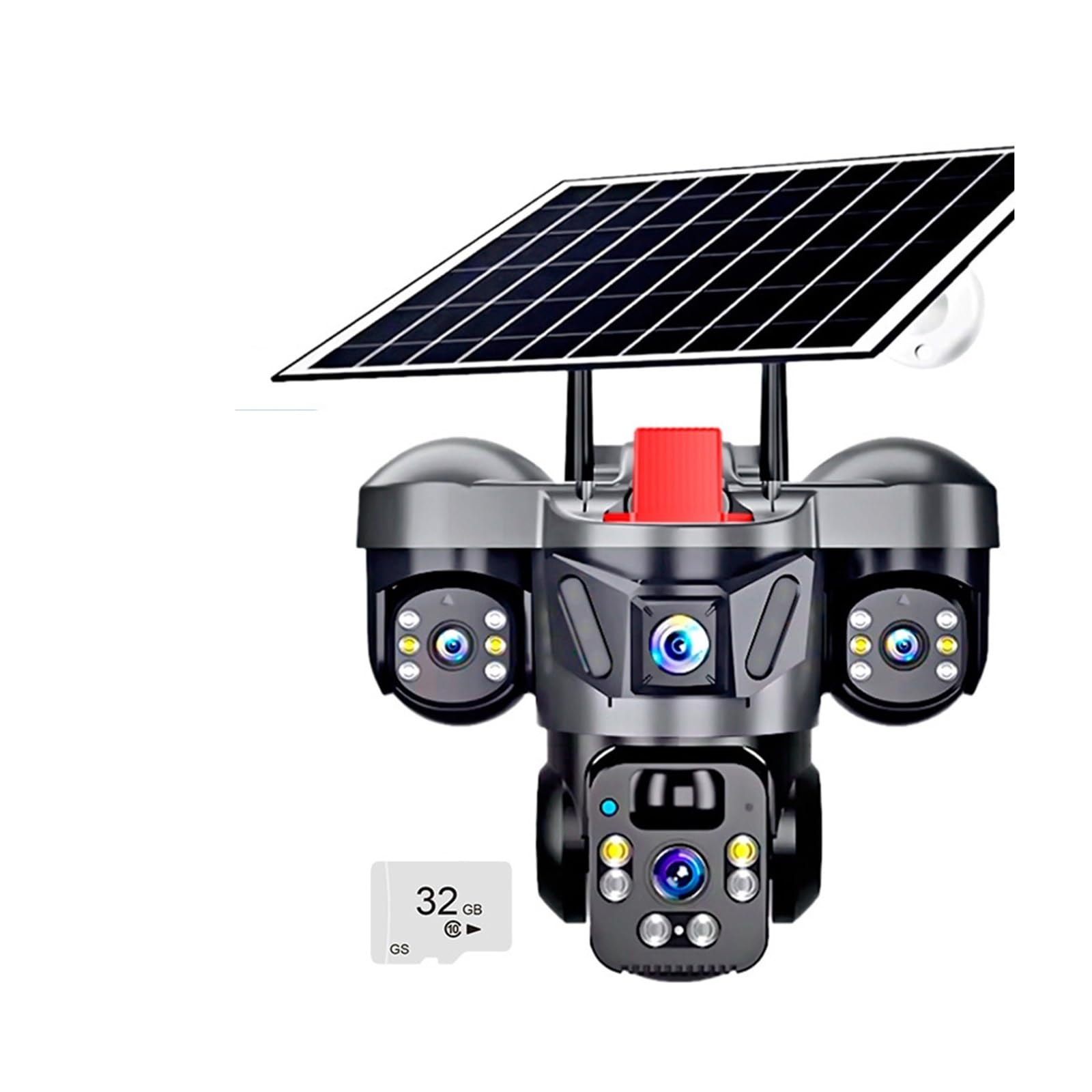Oshpmbdlyfj 4G Cam And 32Gb Outdoor Ptz 6Mp 4G Sim Wifi Solar Panel Triple Lens Camera Home Security Cctv Video Surveillance Built-In Battery(4G Cam And 32Gb)