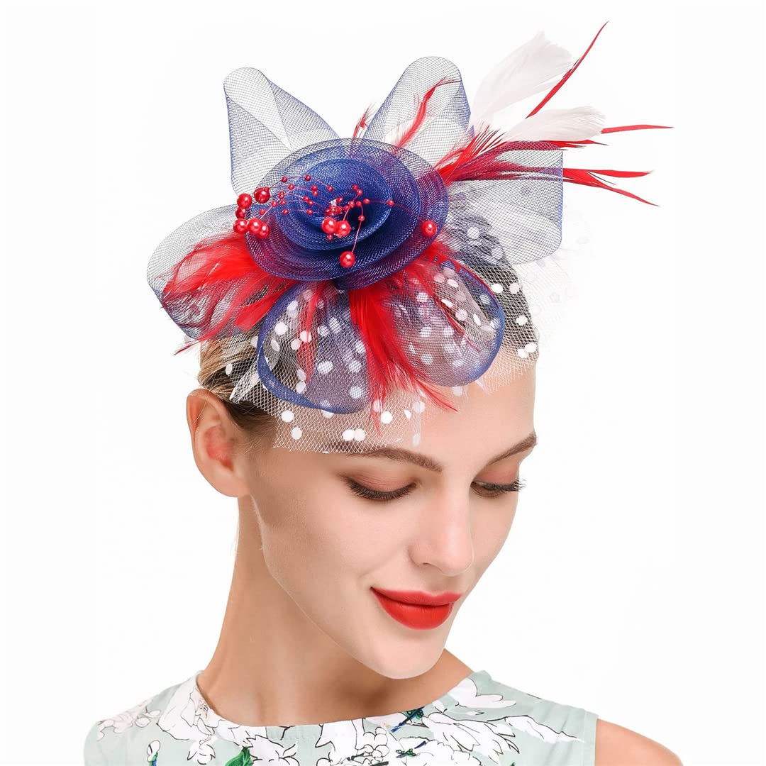 fascinator, Fascynatory damskie kwiatowe siateczkowe wstążki pióra kapelusz nakrycie głowy lub klips koktajlowy herbaciane przyjęcie