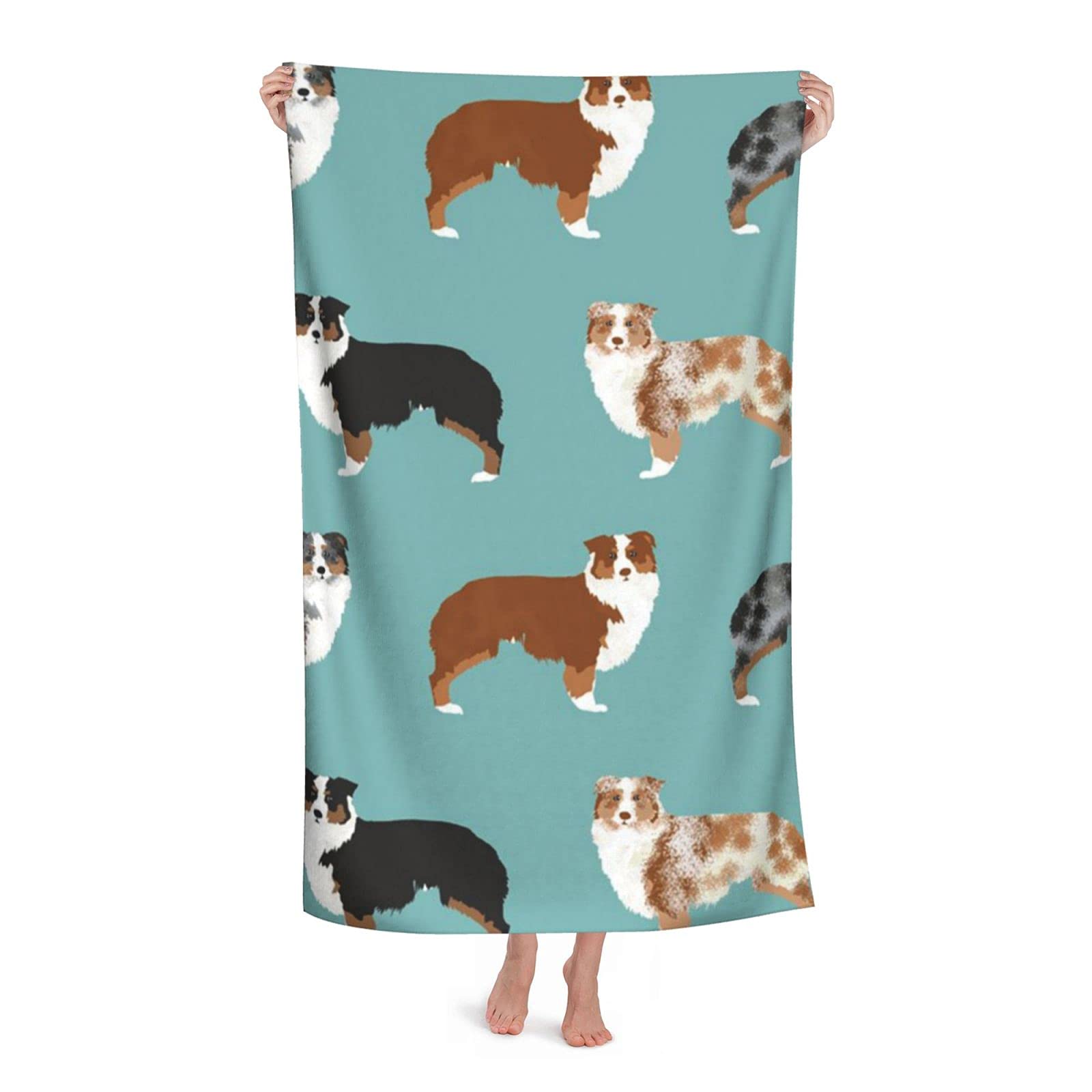 LSRCPD Australian Shepherds Beach Towel Highly Absorbent Microfiber Beach Blanket Soft Bath Towels 80 x 130 cm