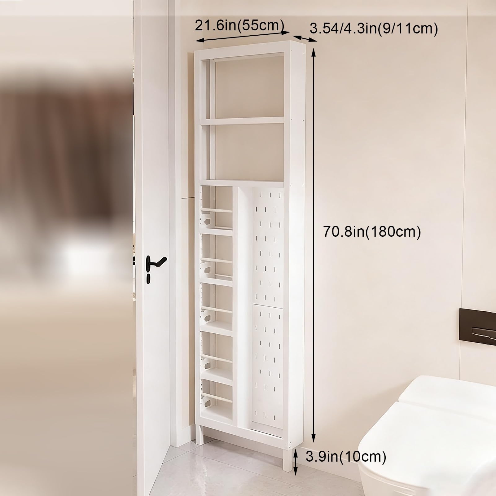Sto Solut - Mensola sottile in metallo con pannello forato, salvaspazio, per bagno e cucina, 54,9 x 190 x 10,9 cm, colore: bianco