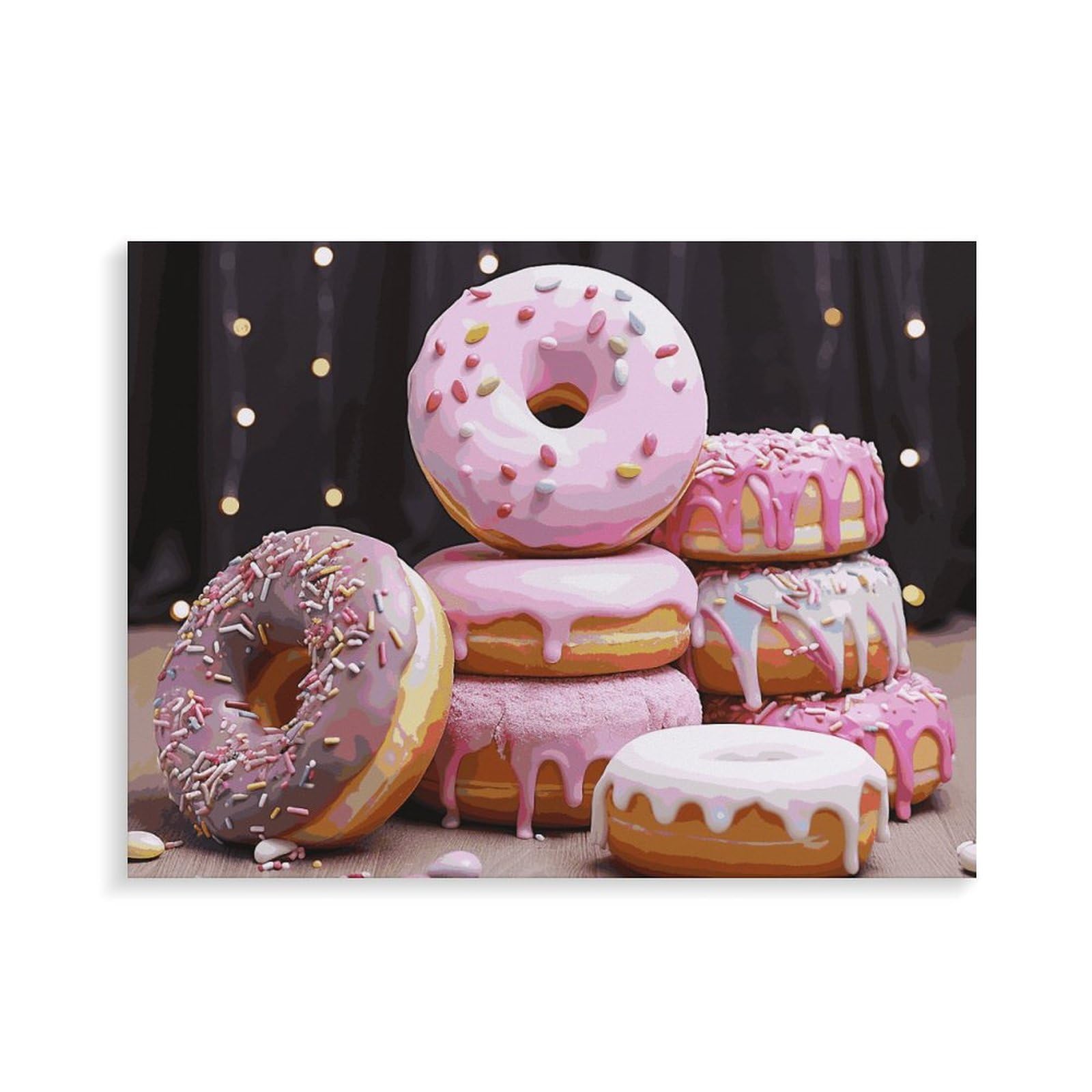 BVNMT Malen nach Zahlen, Motiv: Donut-Kuchen, bedrucktes Leinwand-Ölgemälde mit Rahmen, 40,6 x 30,5 cm, für Erwachsene, Anfänger, Malen nach Zahlen, für Geschenke, Heimdekoration, Wanddekoration