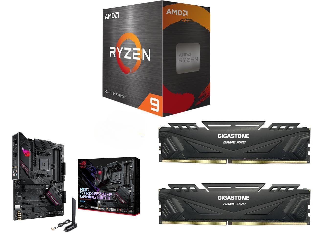 NEWEGG Motherboard CPU Memory Combo - B550-F ATX Motherboard Bundle with Ryzen 9 5900XT 16-Core 3.3 GHz CPU and 32GB (2 x 16GB) 288-Pin PC RAM DDR4 3200 Desktop Memory