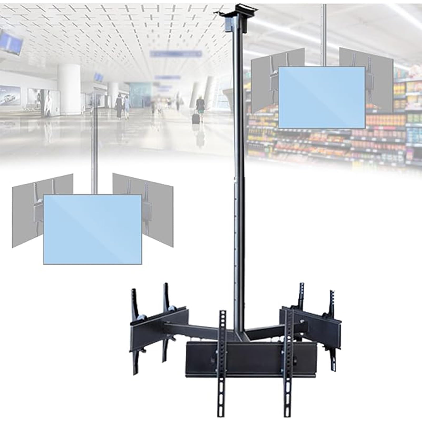 QICBYING Triple-Sided Ceiling TV Mount, Telescopic TV Wall Mount, Height Adjustable For Flat And Curved LCD LED TVs, Tilt And Swivel, 3-Screen Hanging Bracket For 32"-75" Screens