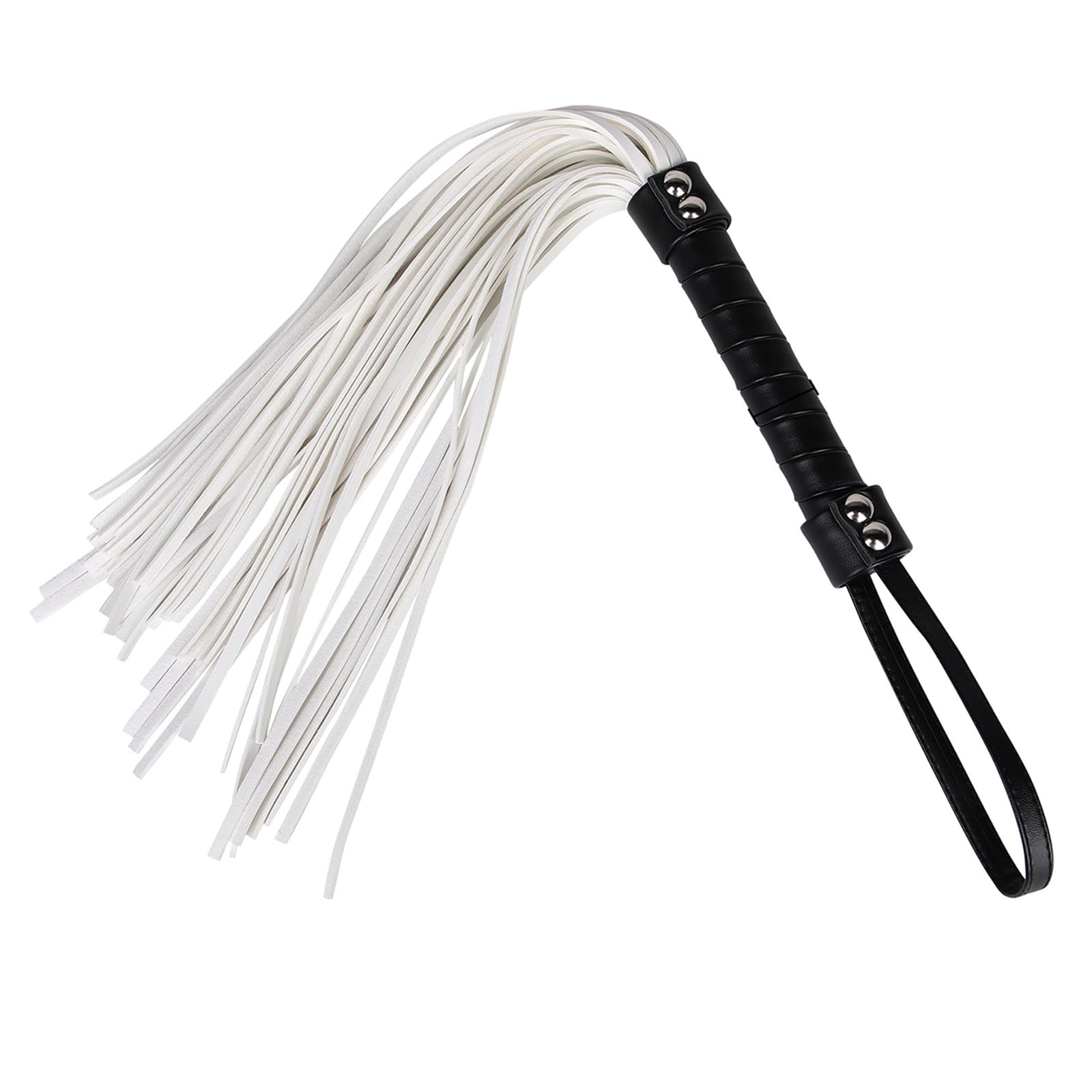 Tryolove Sensual Massage Whip with Fluffy Tail - 21.85 inch BDSM Toy for Couples, PU Leather Handle (White)
