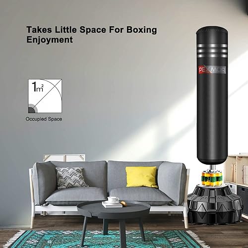 Miniatura 8 de PEXMOR Saco de boxeo independiente con base de armadura de ventosa y dispositivo de absorción de vibraciones de ruido para adultos y jóvenes, bolsas