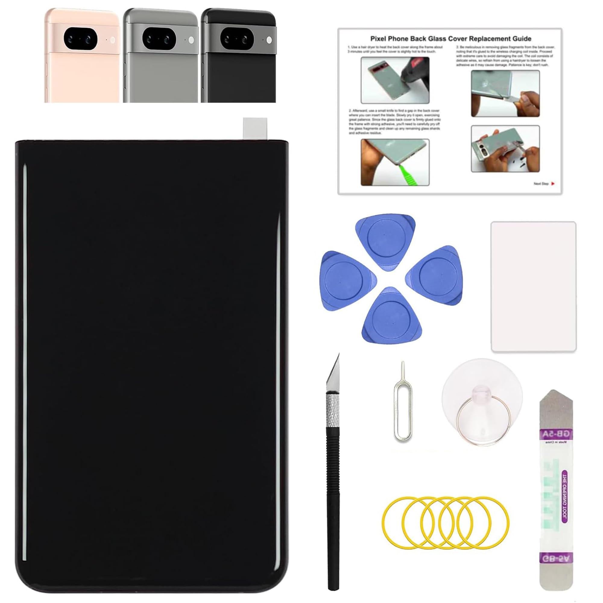 GREEN FUSION Compatible with Pixel 8 Back Glass Cover Replacement, Pixel 8 Back Glass for All Carriers, Includes Repair Tools & Instruction, Obsidian