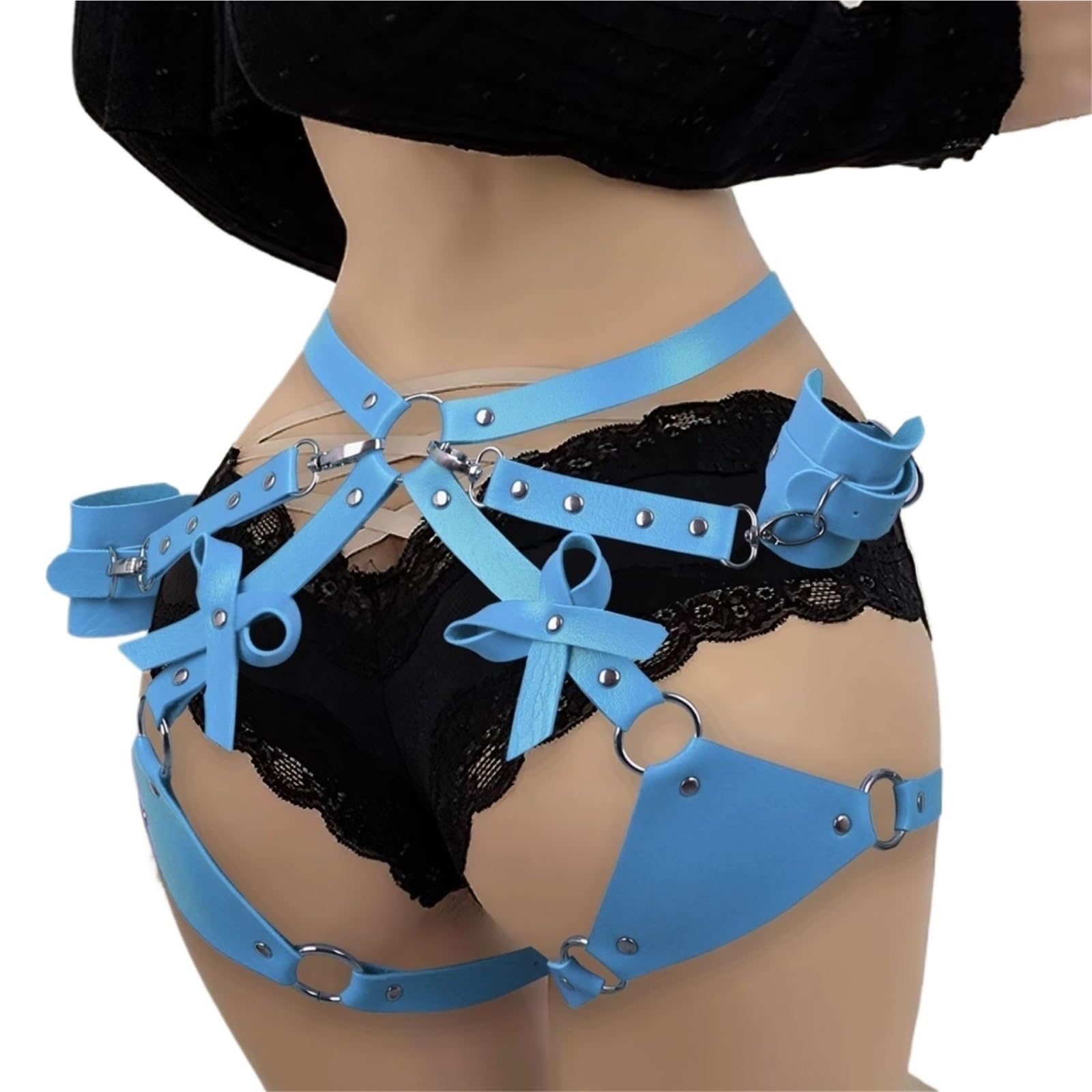 KoovDem Punk Leather Belts Women Body Chain Waist Belt Goth Bondage Lingerie BDSM Lingerie Harness Lingerie Garter: One Size Sky Blue