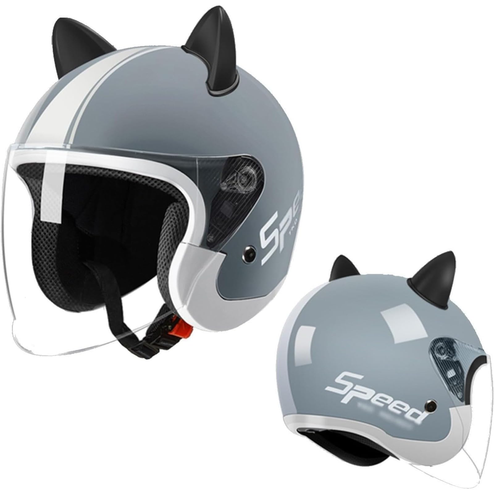 Amazon | オートバイハーフフェイスヘルメット、バイザー付きレトロ