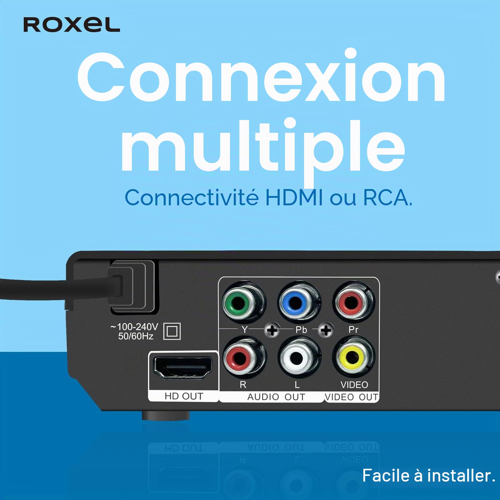 Roxel RDP-S500 Lecteur DVD avec câble HDMI pour TV, lecteur DVD multi-régions avec port USB, télécommande, lecteur CD avec HDMI Full HD et port RCA