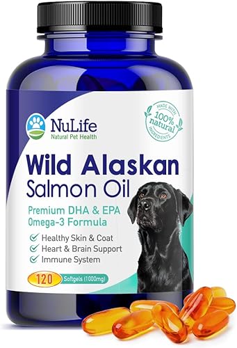 Aceite de salmón puro de Alaska salvaje para perros, suplemento de aceite de pescado Omega 3 para una piel saludable y un pelaje brillante, evita la