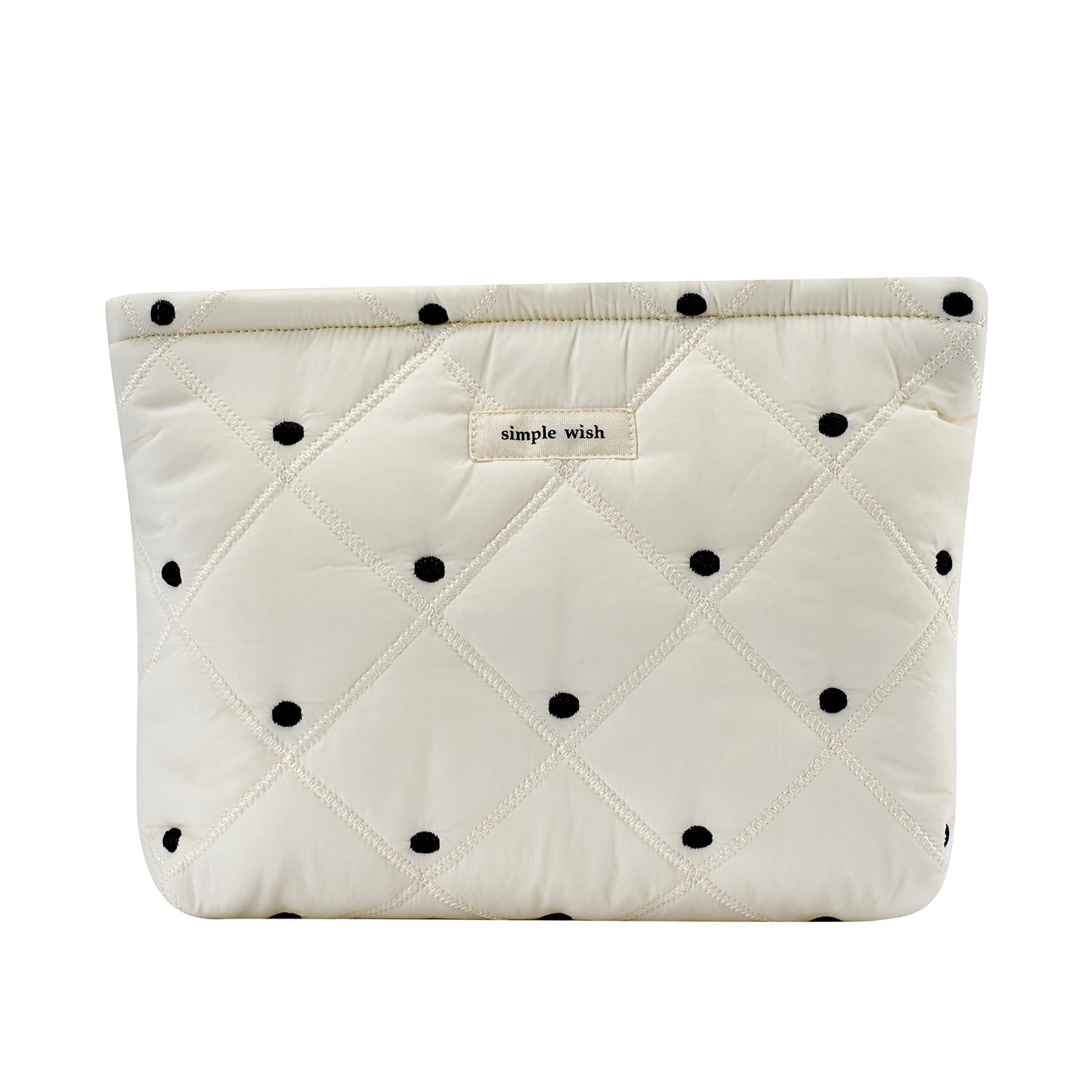 uekeboag White Quilted Cotton Makeup Pouch,Coquette Quilted Toiletry Bag for Women and Girls, Floral Coquette Organizer Bag, Aesthetic Travel Cosmetic