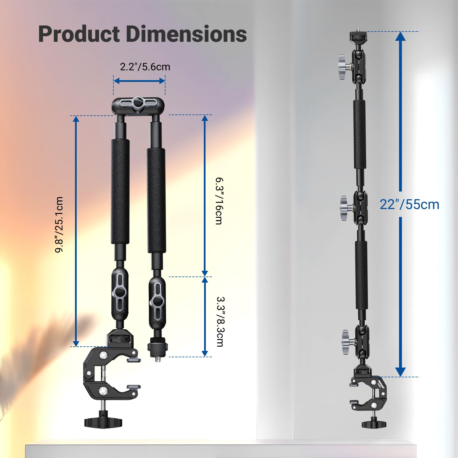 NEEWER 22" Brazo Mágico con Abrazadera Soporte para Móvil con Cámara de Escritorio con Brazo Articulado Doble Rótula 1/4" 3/8" Rosca para ARRI Compatible con iPhone DSLR Action Camera Luz Video,UA057
