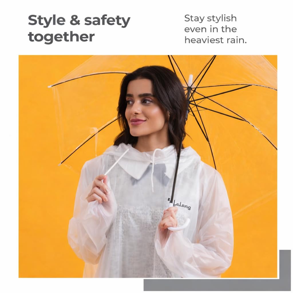 Lifelong Waterproof Unisex Raincoat | Hooded Full Sleeves Outdoor Poncho for Men, Women, Boys & Girls | Durable PVC Rainwear for Camping, Hiking, Travelling | Adjustable Drawstring |Transparent (1 Pc) 4