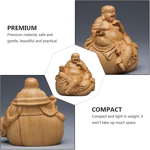 Miniatura 2 de PRETYZOOM 1 estatua de Maitreya decorativa para manualidades de Buda de madera, adorno de Maitreya, colección elegante, decoración para el hogar,