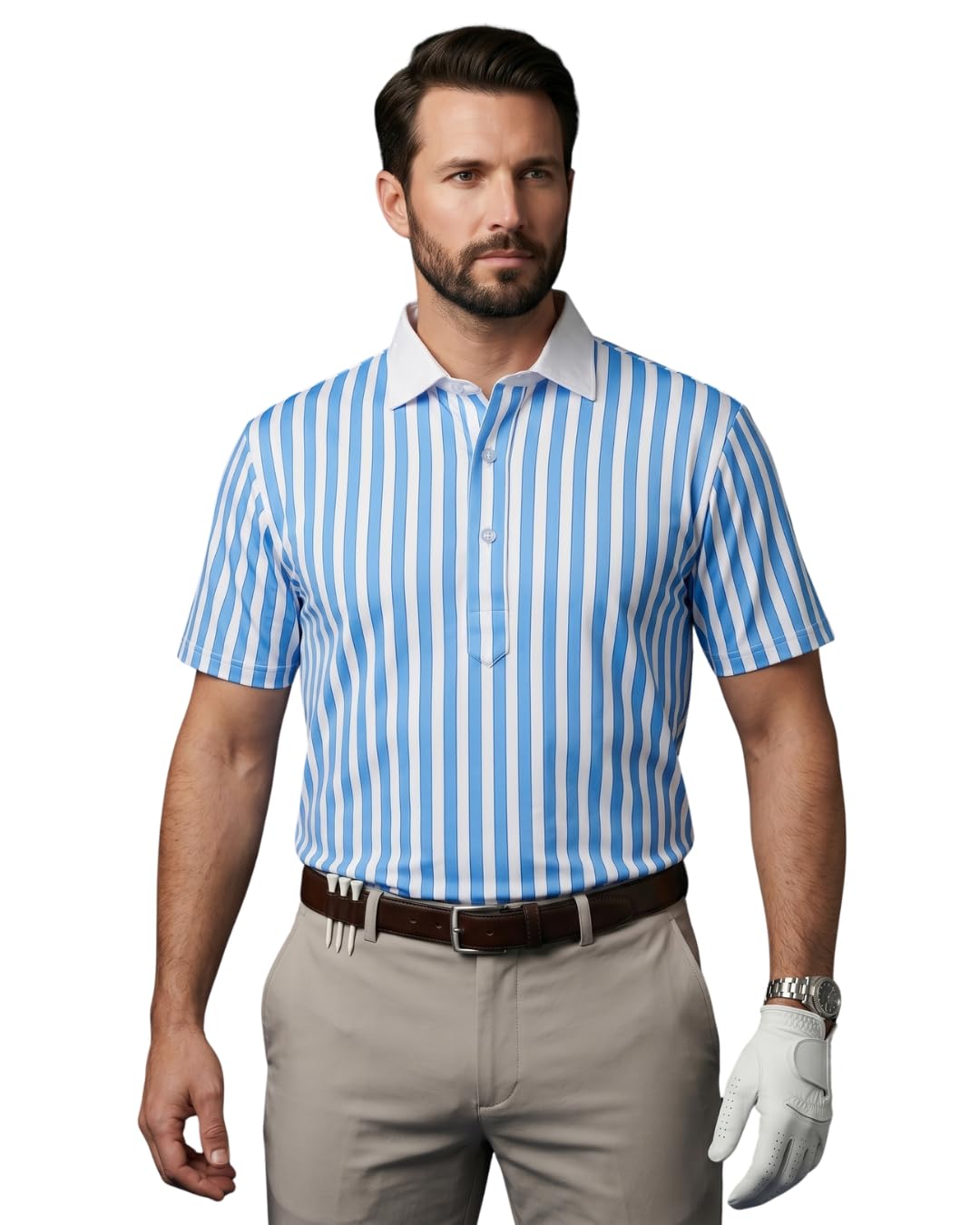 Men's Short Sleeve Polo Blue and White Striped Performance Sports Polo-picture-33