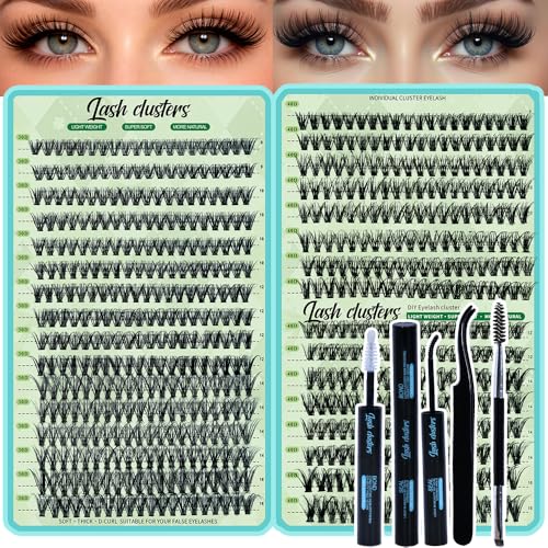 FebFeb Lash Clusters Kit 640pcs Wispy Lash Clusters 30D+40D Eyelash Clusters D Curl Individual Lash Extensions Natural 9-16mm with Bond & Seal Brush Tweezers