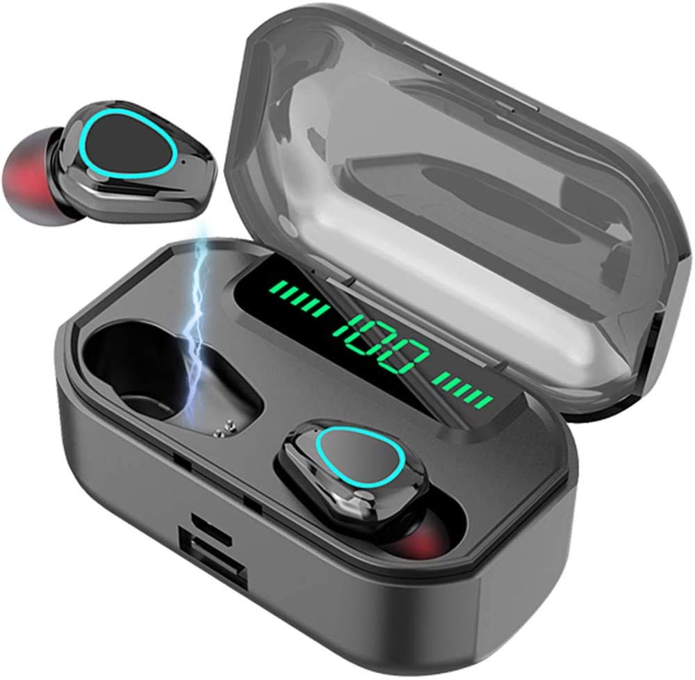 The latest MR-TWS 5.1 wireless Bluetooth headset, large charging compartment, touch version, with 3500mAh mobile power charging compartment,suitable for mobile phones, laptops, tablets (Black)